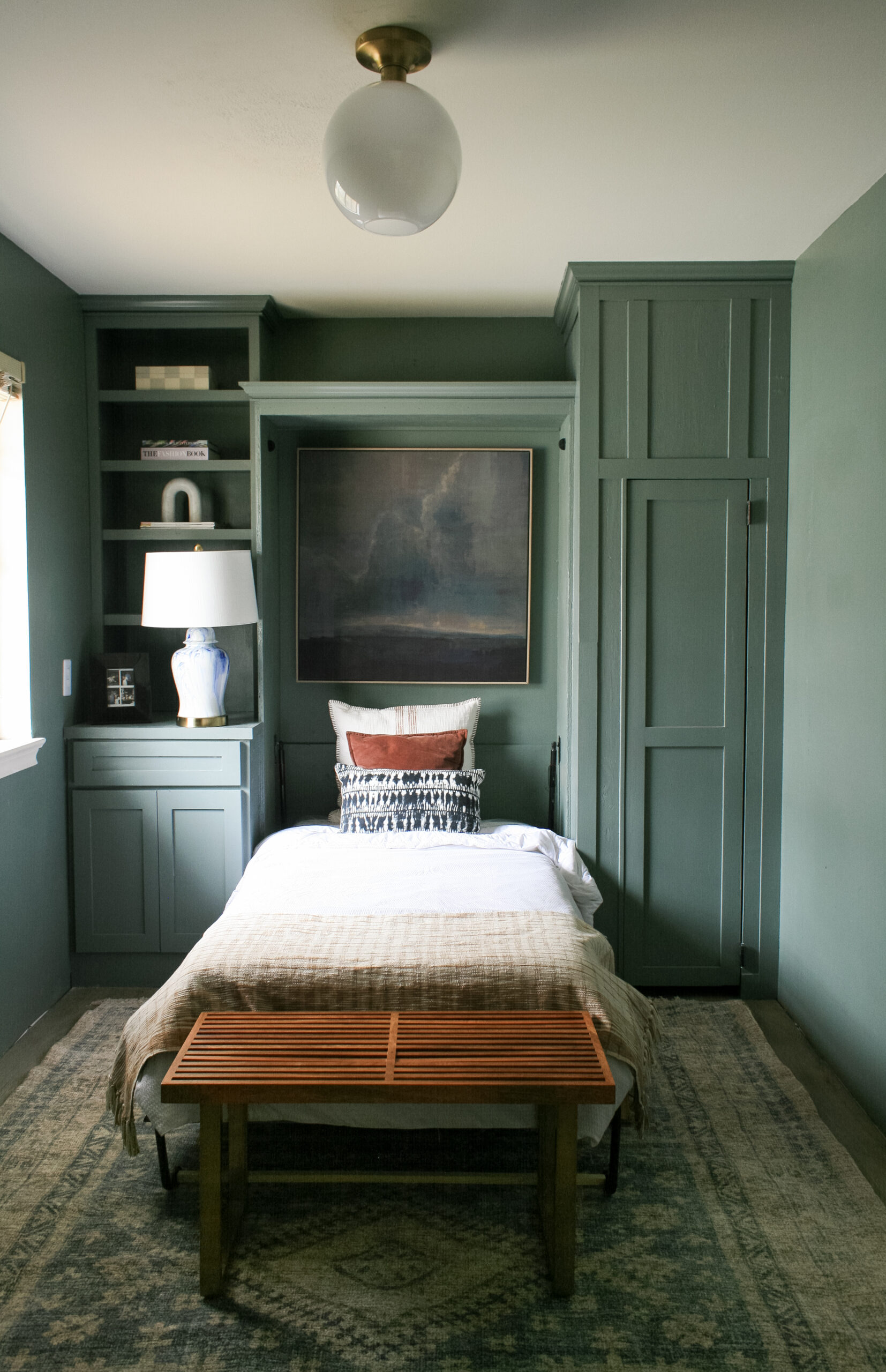 Murphy bed in soft green