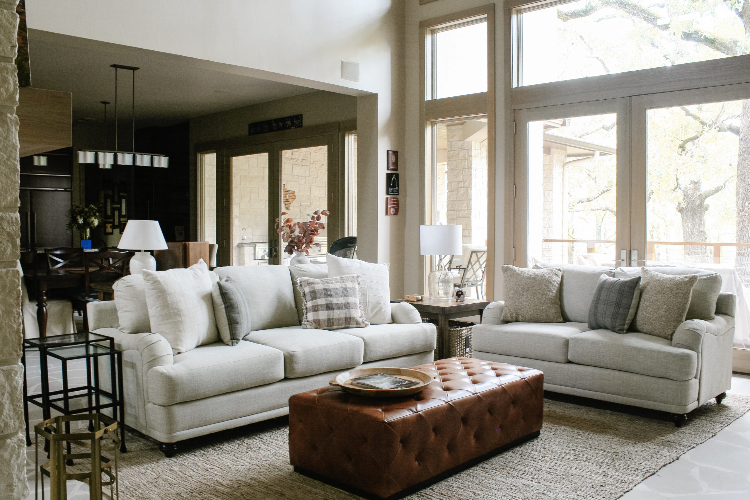 Living room with leather ottoman